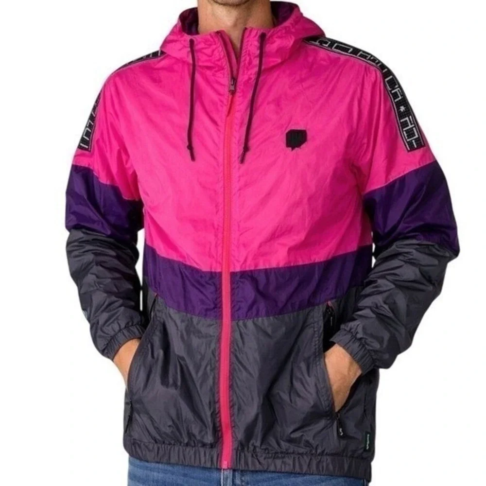 Twitch‎ Windbreaker Jacket Small Pink Purple Colorblock Hooded Full Zip Streamer